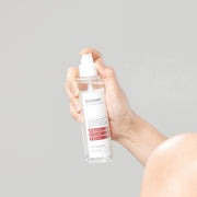 ProtoClinical k-beauty muted tan beauty graphic with a pale blue left side and soft peach tones on a light background.