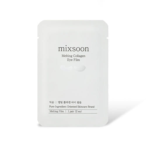 ProtoClinical k-beauty mixsoon Melting Collagen Eye Film 10ea/5pairs single pale aqua eye film package standing upright on a clean white background
