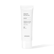 ProtoClinical k-beauty mixsoon Shield Fit Pure Sun Cream 50ml multitone vertical graphic with muted teal, beige, and rose bands on a light background