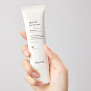 ProtoClinical k-beauty mixsoon Shield Fit Pure Sun Cream 50ml vertical peach-beige graphic with pale blue side tones on a light background