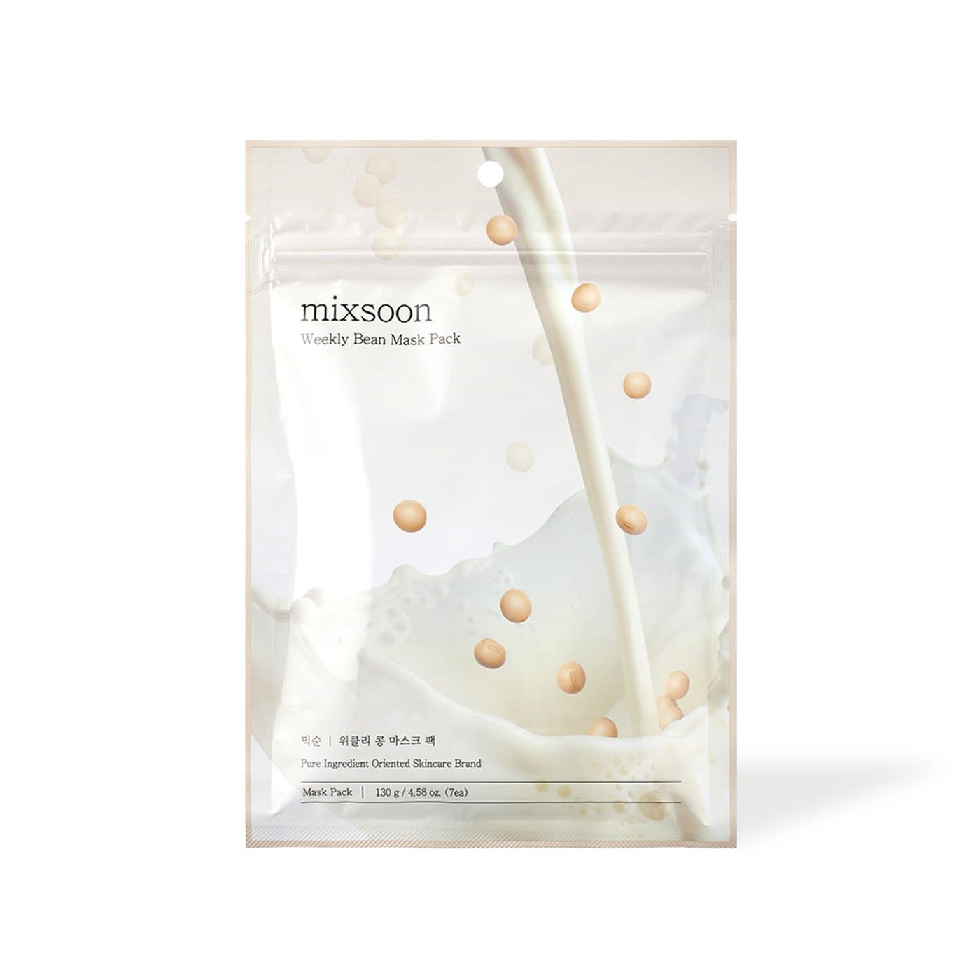 ProtoClinical k-beauty mixsoon Weekly Bean Mask Pack 130g (7ea) single pale rectangular mask pack centered on a plain light background