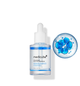 ProtoClinical k-beauty MEDICUBE: Hyaluronic Multi Peptide Serum (30ml) single upright pale blue serum bottle centered on a soft blue background