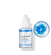 ProtoClinical k-beauty MEDICUBE: Hyaluronic Multi Peptide Serum (30ml) single upright pale blue serum bottle centered on a soft blue background