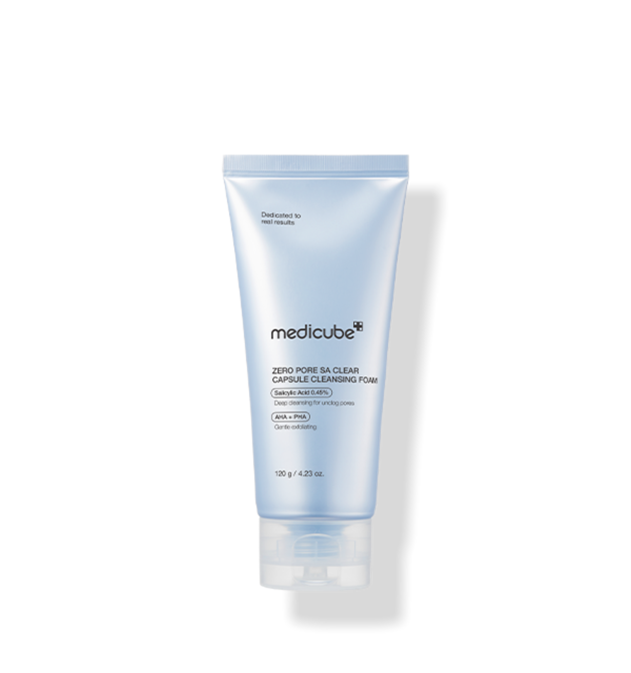 ProtoClinical k-beauty MEDICUBE: Zero Pore Capsule Cleansing Foam (120g), single upright pale blue cleansing foam tube on a white background.
