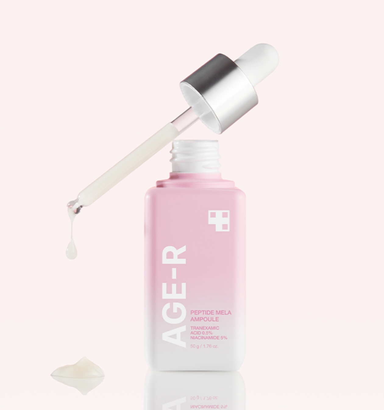 ProtoClinical k-beauty soft taupe beauty graphic with a muted mauve vertical center on a pale blush background.