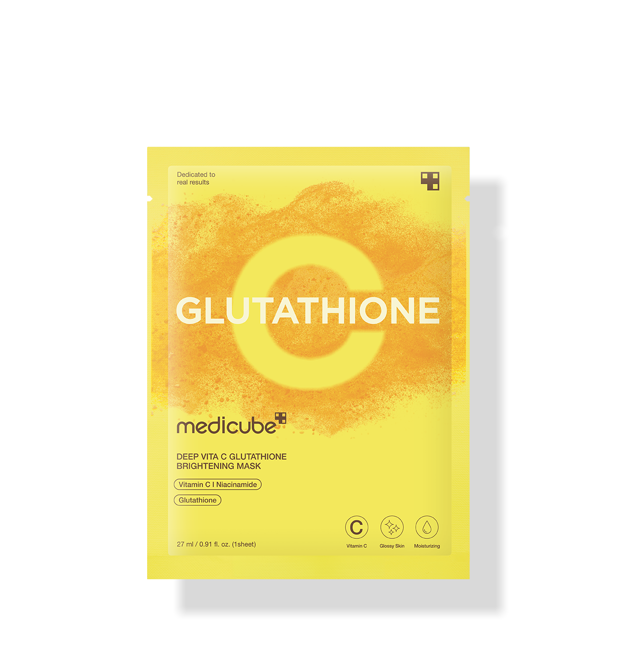 ProtoClinical k-beauty MEDICUBE: Deep Vita C Glutathione Brightening Mask (27 x 5Units) single mask packet shown upright on a light background