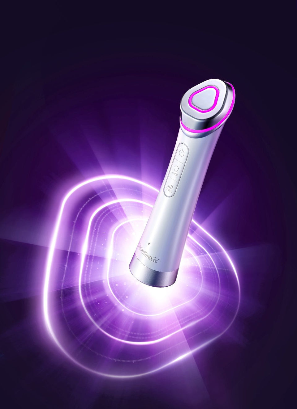 ProtoClinical k-beauty CENTELLIAN24 Madeca Prime (*It can only be shipped via express service.) single purple handheld beauty device with a soft pink center glow on a dark background in a tall vertical layout