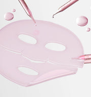 ProtoClinical k-beauty medicube PDRN Pink Collagen Gel Mask 28g X 8ea comparison graphic showing the mask right after application and after 3 to 4 hours on a pale blush background