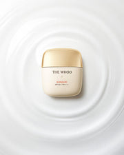 ProtoClinical k-beauty [THE WHOO] Gongjinhyang Sunquid UV Protective Cream SPF50+ PA++++ 50ml single upright beige sun cream package centered on a white background.