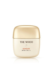 ProtoClinical k-beauty [THE WHOO] Gongjinhyang Sunquid UV Protective Cream SPF50+ PA++++ 50ml single upright beige sun cream package centered on a white background.