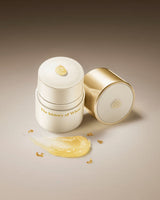 ProtoClinical k-beauty [THE WHOO] Royal Essential Golden Lipcerin 15ml single gold lip balm container angled on a cream background with a dark brown top band