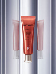 ProtoClinical k-beauty burgundy beauty product silhouette centered on a light background with soft teal side accents.