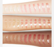 ProtoClinical k-beauty nooni Apple Lip Oil 3.7ml rectangular lip oil detail graphic with warm peach tones, brown-pink lower band, and light background