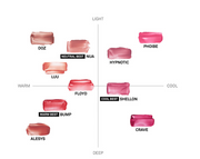 ProtoClinical k-beauty NAMING Blurry Heart Lip Tint 4.7g (10colors) shade chart graphic with coral, mauve, rose, and plum swatches arranged in a structured product detail layout