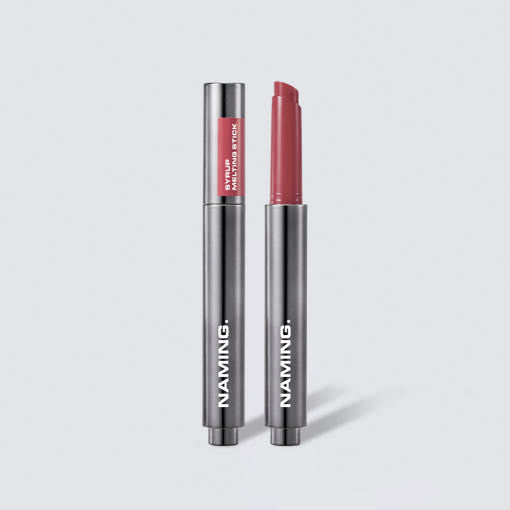 ProtoClinical k-beauty NAMING Syrup Melting Stick 1.7g (8color) single upright lip stick case centered on a pale lilac background