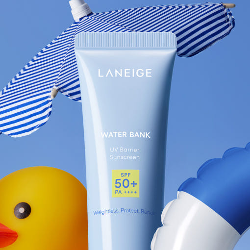 ProtoClinical k-beauty LANEIGE Water Bank UV Barrier Sunscreen SPF50+ PA++++ 50ml product detail on a clean background.