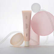 ProtoClinical k-beauty abstract pale blue and warm beige beauty graphic with a soft centered vertical form.