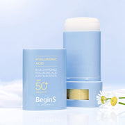 ProtoClinical k-beauty JUNGSAEMMOOL Blue Chamomile Hyaluronic Acid Airy Stick SPF50+ PA++++ 15g single upright blue-gray sunscreen stick centered on a light background.