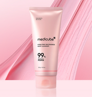 ProtoClinical k-beauty MEDICUBE: PDRN Pink Niacinamide Whip Cleanser (120g), single upright soft pink cleanser tube on a white background.