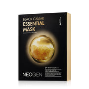 ProtoClinical k-beauty NEOGEN Black Caviar Essential Mask 23ml x 10ea single dark sheet mask pack centered on a light background
