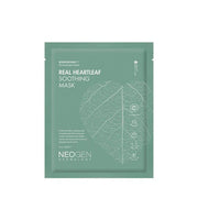 ProtoClinical k-beauty NEOGEN Dermalogy Real Heartleaf Soothing Mask 37g X 5ea single green sheet mask pack centered on a pale background with darker side panels