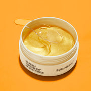 ProtoClinical k-beauty NEOGEN SUR.MEDIC+ Perfection 100TM 24K Gold Eye Patch 75g/60ea single gold eye patch jar centered on a bright orange background