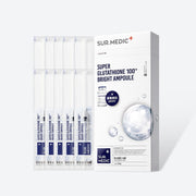 ProtoClinical k-beauty NEOGEN SUR.MEDIC+ Super Glutathione 100 Bright Ampoule 1ml × 10ea abstract beauty graphic with soft blue-gray clusters on a pale cream background.