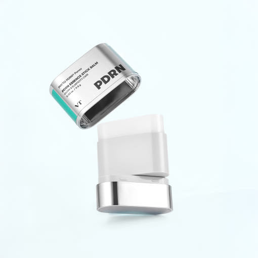 ProtoClinical k-beauty blue beauty product silhouette with pale aqua horizontal bands on a light background.