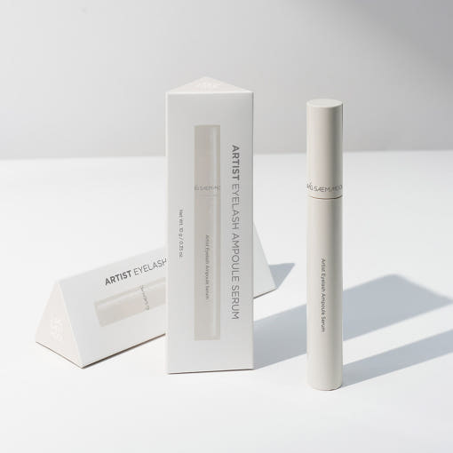 ProtoClinical k-beauty JUNGSAEMMOOL Artist Eyelash Serum 10g (2type) soft sage and beige beauty graphic with layered rectangular forms on a light background.
