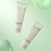 ProtoClinical k-beauty soft sage and beige beauty graphic with a faint centered vertical form.