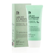 ProtoClinical k-beauty Benton Air Fit UV Defense Sun Cream SPF 50+ PA++++ 50ml single upright green sun cream package centered on a light background.