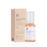 ProtoClinical k-beauty Benton Bakuchiol Serum 35ml single upright beige serum bottle centered on a pale background with soft blue side shading