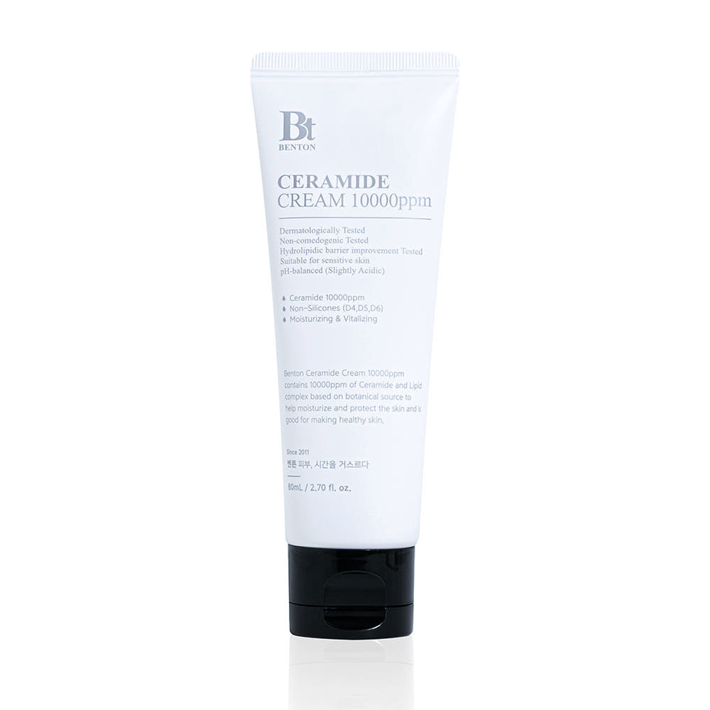 ProtoClinical k-beauty Benton Ceramide Cream 10000ppm 80ml single upright pale blue and white cream package centered on a white background with soft blue side shading