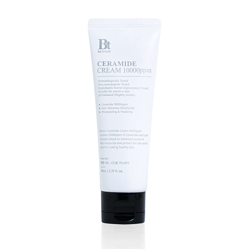 ProtoClinical k-beauty Benton Ceramide Cream 10000ppm 80ml single upright pale blue and white cream package centered on a white background with soft blue side shading