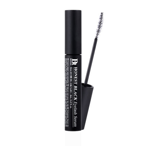 ProtoClinical k-beauty Benton Honest Black Eyelash Serum 8ml single upright dark eyelash serum tube centered on a white background with pale lavender side accents
