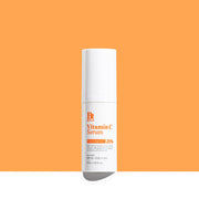 ProtoClinical k-beauty Benton Vitamin C Serum 30ml single upright pale beige serum bottle centered on a warm orange background with a soft cream base fade