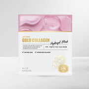 ProtoClinical k-beauty MISSHA 24K Prime Gold Collagen Hydrogel Mask 32g x 5ea single gold hydrogel mask pack on a light background