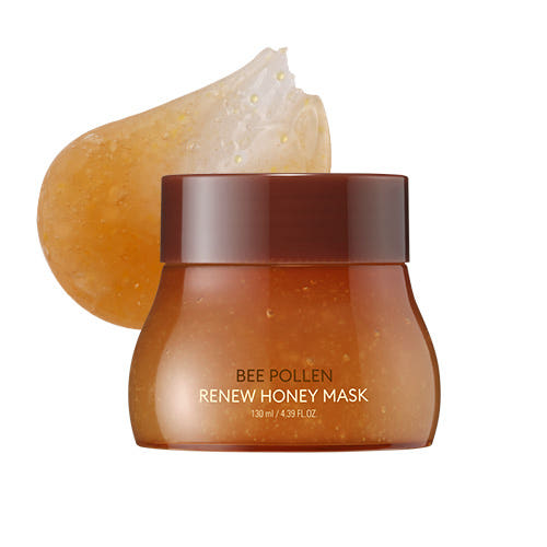 ProtoClinical k-beauty MISSHA Bee Pollen Renew Honey Mask 130ml single amber-brown jar with a beige lid on a light background