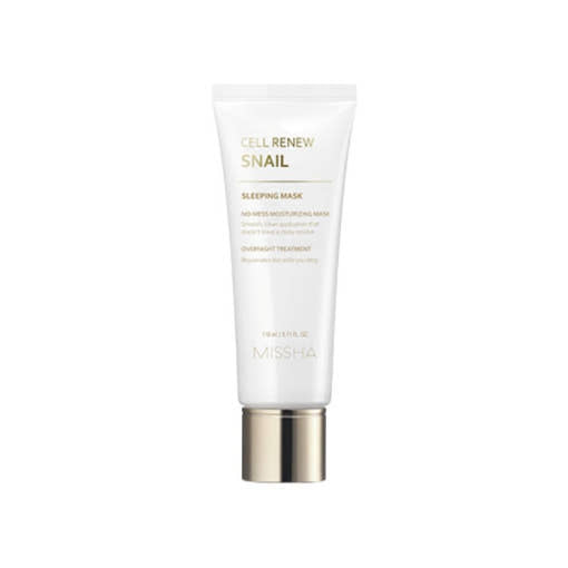 ProtoClinical k-beauty MISSHA Cell Renew Snail Sleeping Mask 110ml single lavender tube centered on a light background