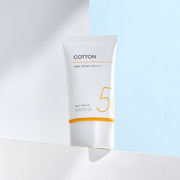 ProtoClinical k-beauty MISSHA All Around Safe Block Cotton Sun SPF50+ PA++++ 50ml in a single upright beige sunscreen bottle centered on a white background