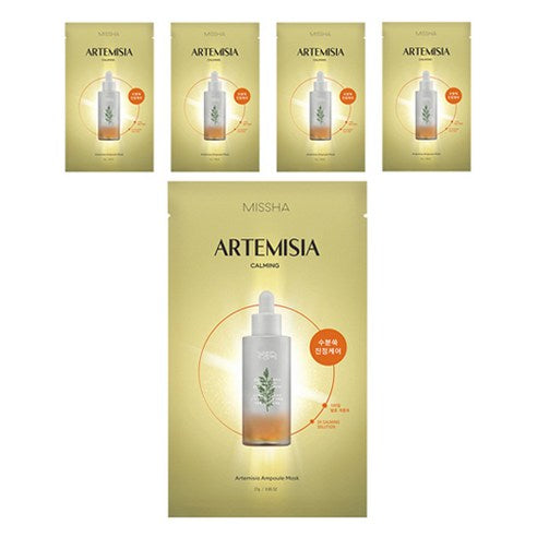ProtoClinical k-beauty MISSHA Artemisia Ampoule Mask 27g X 5ea single beige sheet mask pack centered on a light background with pale side panels