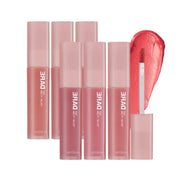 ProtoClinical k-beauty MISSHA Daretint Melty Velvet 4.3g (6Colors) rosy pink lip tint graphic centered in a square layout on a pale mint and blush background