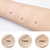 ProtoClinical k-beauty MISSHA Stay Cushion High Cover SPF30 PA++ 14g (3type) shade swatch chart with three warm swatches above three lighter swatches on a white background.
