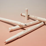 ProtoClinical k-beauty [TOO COOL FOR SCHOOL] Artclass Glam Under Liner 0.2g/0.7g (4 Colors) five cream liner pens layered diagonally on a peach background with one beige pencil tip and one fine brush tip exposed