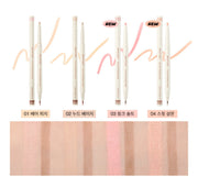 ProtoClinical k-beauty [TOO COOL FOR SCHOOL] Artclass Glam Under Liner 0.2g/0.7g (4 Colors) single warm beige liner swatch stretching horizontally across a pale blue and peach background