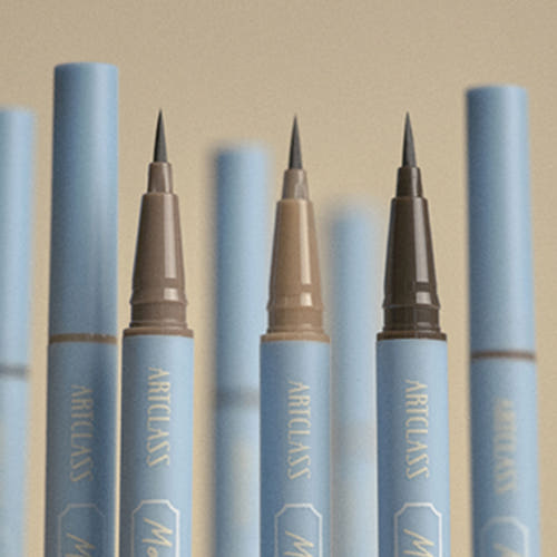 ProtoClinical k-beauty [TOO COOL FOR SCHOOL] Artclass Mood Pen Liner 0.6ml (5 Colors) multiple slim pen-liner packages standing side by side in blue-gray and cream tones on a pale background