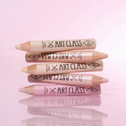ProtoClinical k-beauty [TOO COOL FOR SCHOOL] Frottage Pencil 1.1g single slim pencil centered vertically on a soft pink and beige background