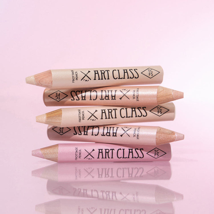 ProtoClinical k-beauty [TOO COOL FOR SCHOOL] Frottage Pencil 1.1g single slim pencil centered vertically on a soft pink and beige background