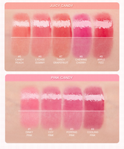 ProtoClinical k-beauty [TOO COOL FOR SCHOOL] Glossy Blaster Tint 3.4g (9colors) swatch graphic with stacked rosy pink shade blocks on a pale background
