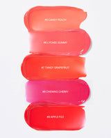 ProtoClinical k-beauty [TOO COOL FOR SCHOOL] Glossy Blaster Tint 3.4g (9colors) detail graphic with coral-red tint swatches, pale panels, and a cool blue corner